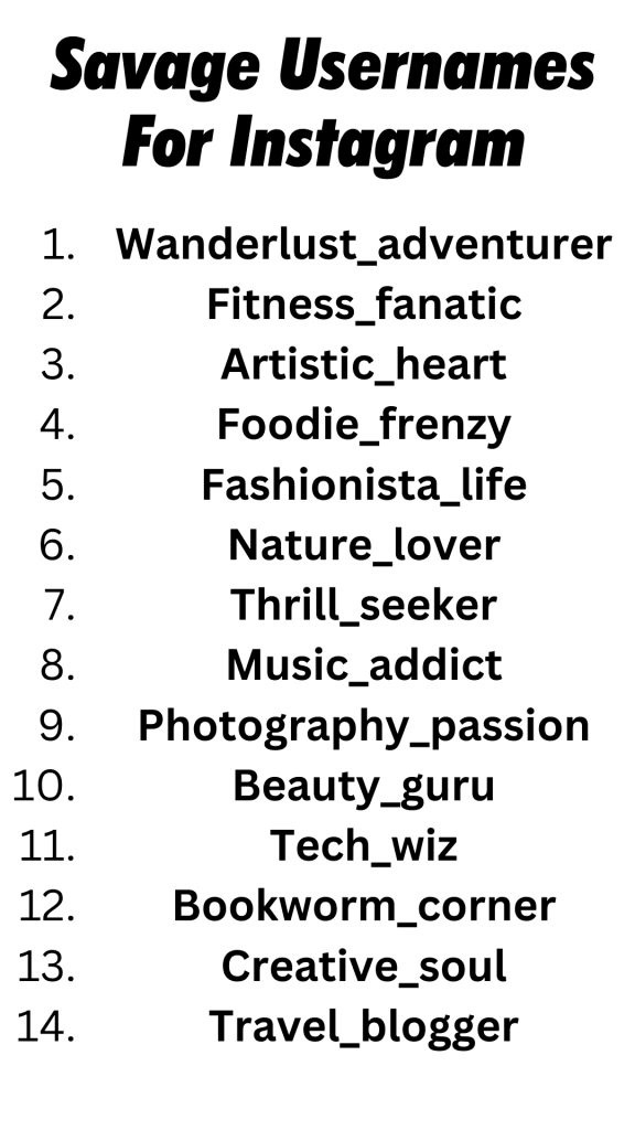 Savage Usernames For Instagram list